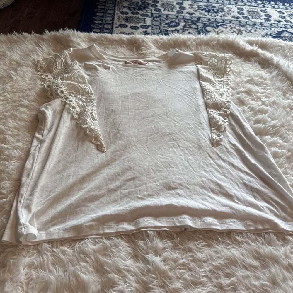 Philosophy‎ White Short Sleeve Crochet Lace Trim Top 1XL